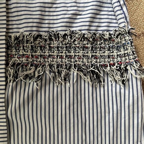 Zara blue and white striped contrast tweed long sleeved button down shirt NWOT M - Picture 6 of 13